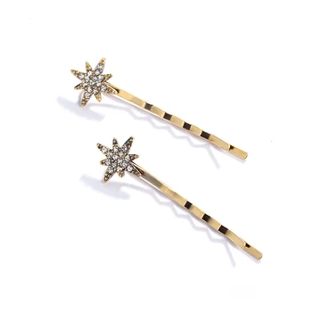 

CHIMERA 2Pcs/set Glitter Gold Bobbies Pin Metal Crystal Star Hairpins Hair Clips Grips Barrette For Women Girls Hair Ornaments