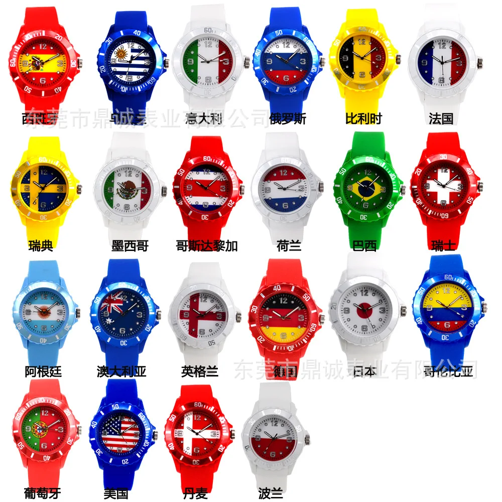 

Flag Pattern Print Watches Football Quartz Watch Silicone Soft Comfortable Sports Wristwatches Relogio Masculino