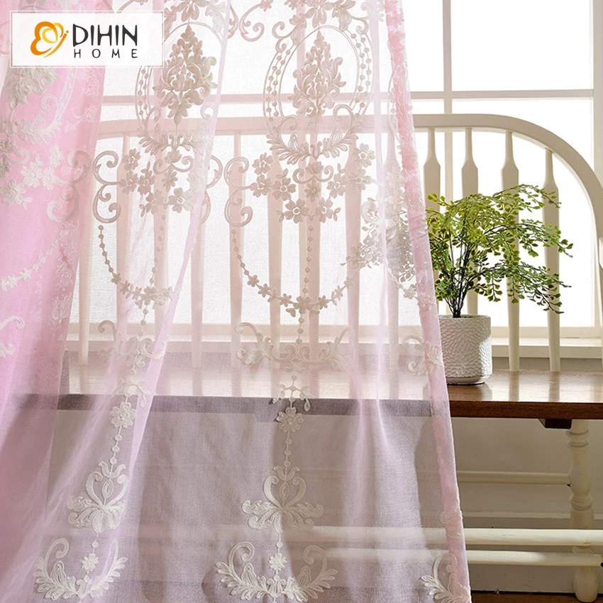 

3 Colors Linen/Cotton European White Embroidered Voile Curtains for Living Room Tulle Window Curtain Custom Made