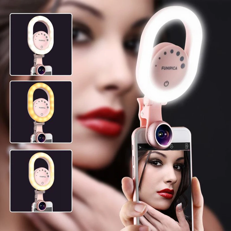 

Youtube Makeup Beauty Live Stream Selfie Light with Wide Angle Lens Clip-on LED Fill Light for iPhone X/8/7 Smartphone Table