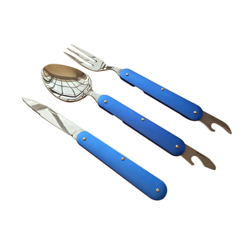 Alta calidad portátil plegable cuchillo de acero inoxidable cuchara tenedor utensilios de deportes al aire libre Camping barbacoa Picnic platos acampament