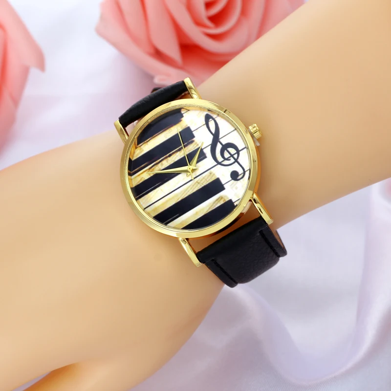 

Causal And Fashion Black Leather Ladies' Watch Vintage Retro Jewelry Wristwatch For Women Music Piano Key Black And White Style