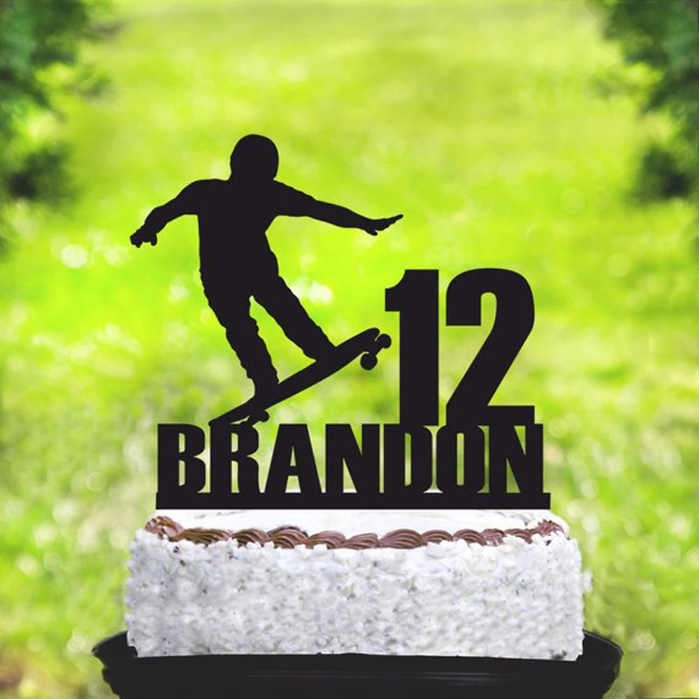 Personalized Happy Birthday Cake Topper,Male Skaterboarder Extreme Sports Cake Topper ,Boy Birthday Party  decoration Supplies