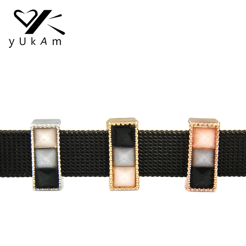 

YUKAM Jewelry Mixed Color Resin Pyramid Wishing Stone Bar Slide Charms for Stainless Steel Mesh Keeper Bracelets Handmade Making