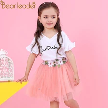 Bear leader/комплекты одежды для девочек г. Новая брендовая одежда для девочек Футболка с рукавами-лепестками и буквами+ юбка из вуали с цветочным рисунком платье для девочек из 2 предметов