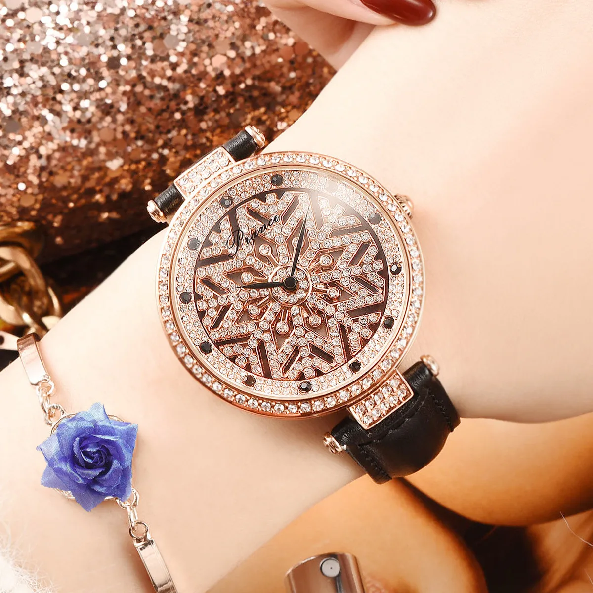 Роскошные водостойкие кварцевые часы, когда Женская мода вращающаяся шкала часы Снежинка алмаз Relogio Feminino дропшиппинг 2019