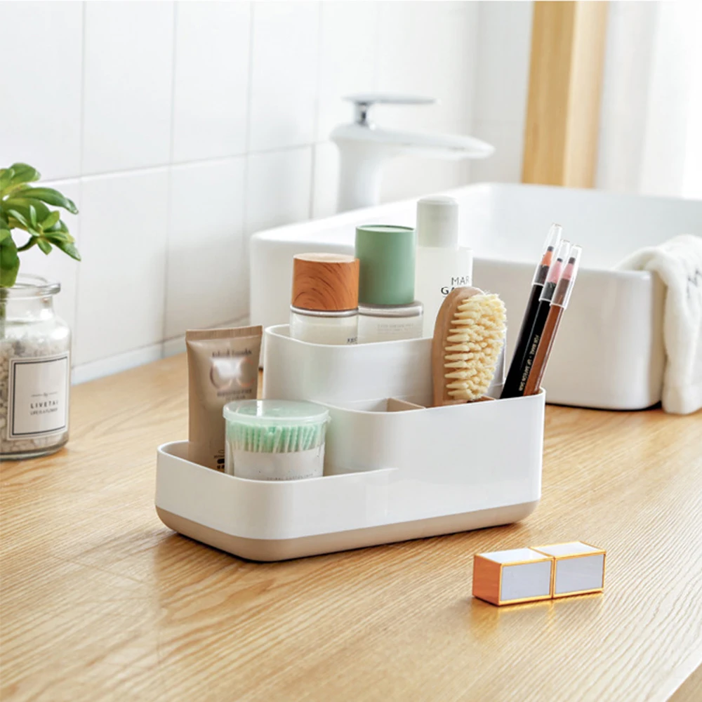 

1PC Plastic Makeup Organizer Bathroom Storage Box Cosmetic Organiser Office Desktop Detachable Grid Makeup Jewelry Storage Box