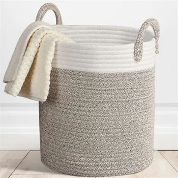 

Large Cotton Line Laundry Bucket Storage Basket Fabric Woven Storage Basket Clothing Toy Finishing Basket Laundry Basket