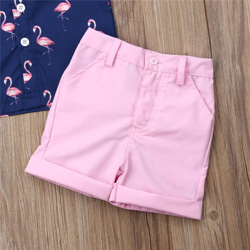 Красивые комплекты одежды из 2 предметов для маленьких мальчиков футболки с фламинго, топы+ шорты Летняя повседневная одежда комплект детской одежды для мальчиков