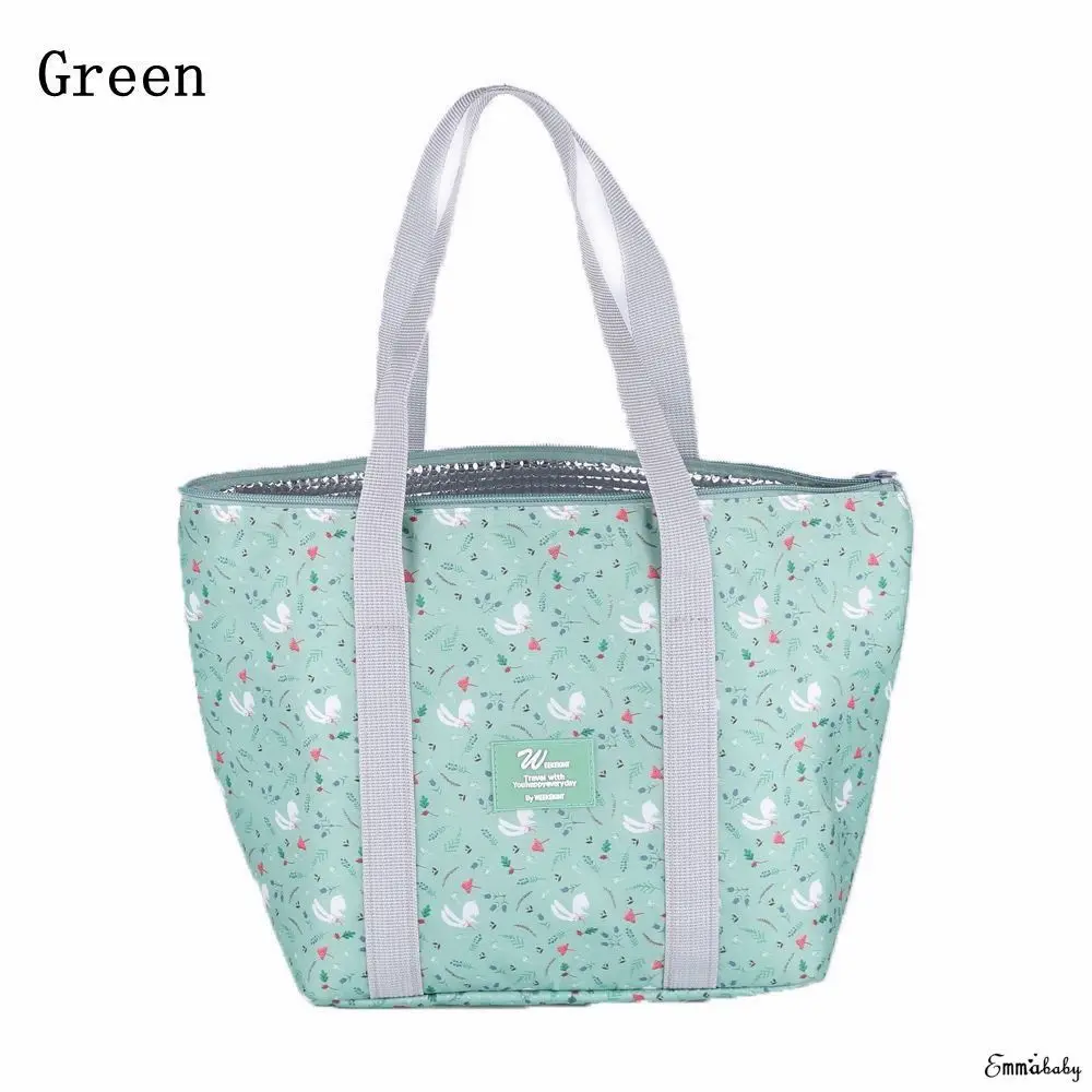 Новые сумки для обеда Bolsa Termica lonchera с цветочным принтом Складные портативные Водонепроницаемые сумки ПВХ Алюминиевая сумка Bento - Цвет: Зеленый