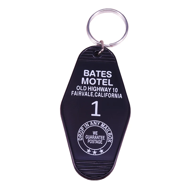

Bates motel room 1 keychain black keytag with a mother's touch key fob psycho jewelry horror movie inspired