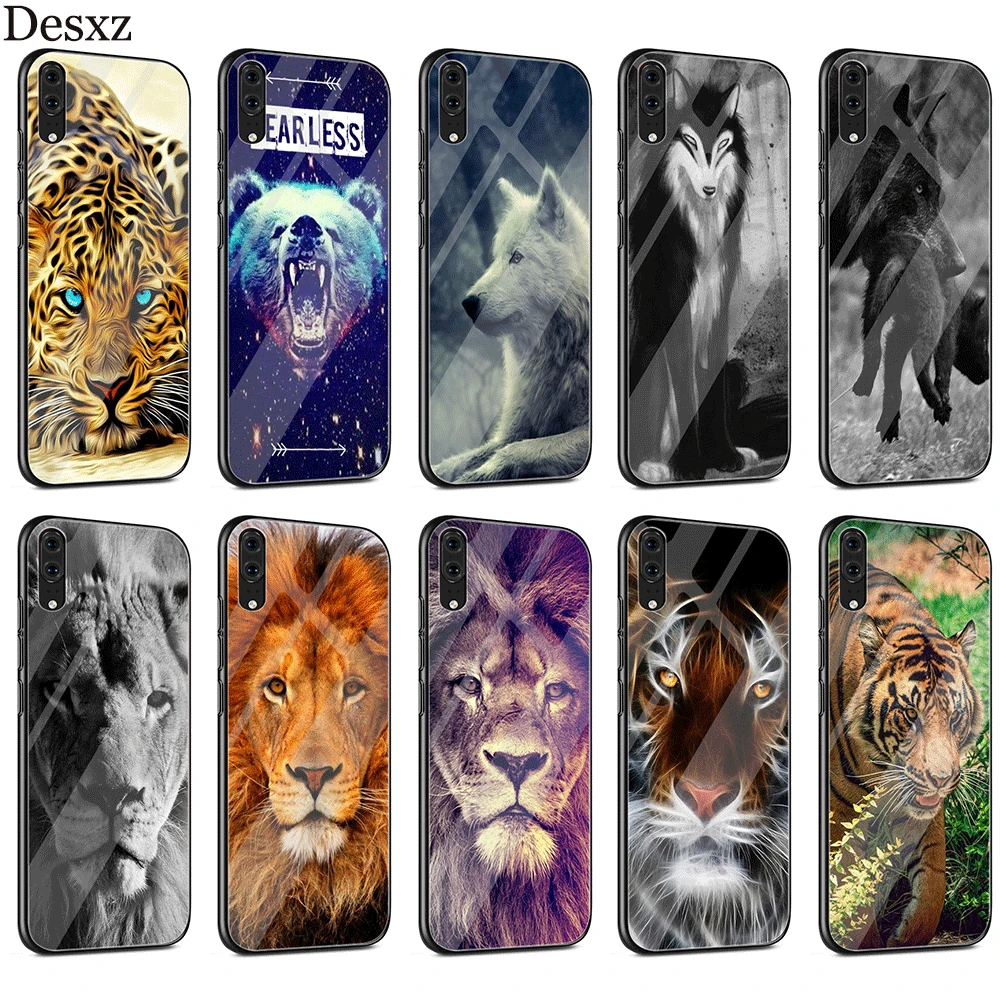 

Gerleek Wolf Tiger Lion Glass Case For Huawei P10 P20 Pro P Smart Mate 10 20 Lite Y6 Y9 Honor 7A 8X 9 10 2018 2019 Cover