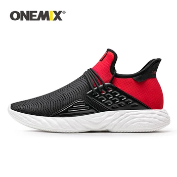 

ONEMIX Men Red Lightweight Running Shoes Soft Rebound Outsole Comfortable Sneakers Breathable Mesh Upper Trail Trainers