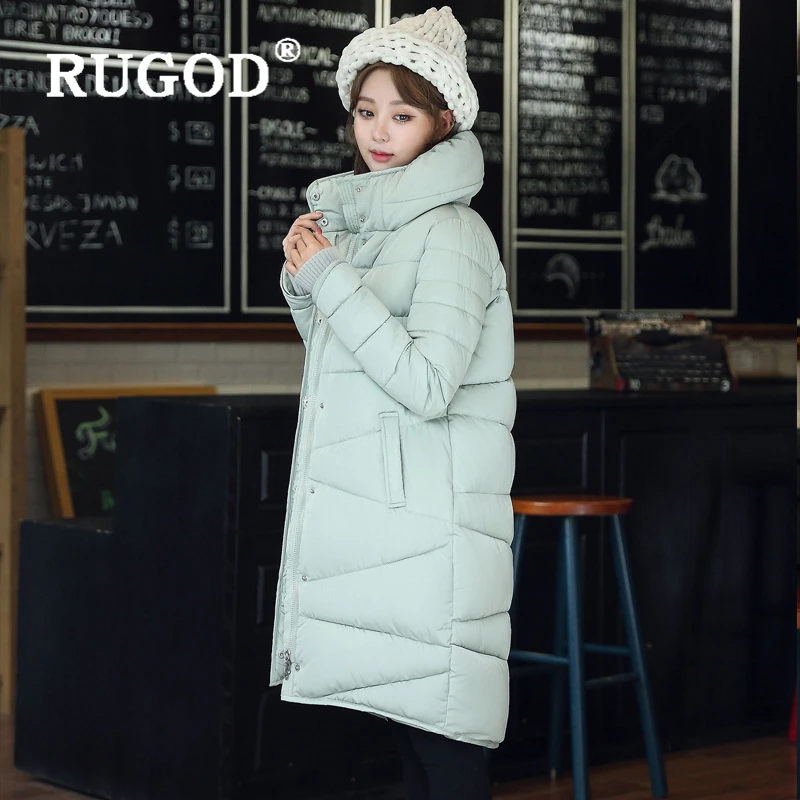 RUGOD Elegant long padded Parka coats slim Fashion button pocket long Down jackets women Thicken Winter Warm Outwear female