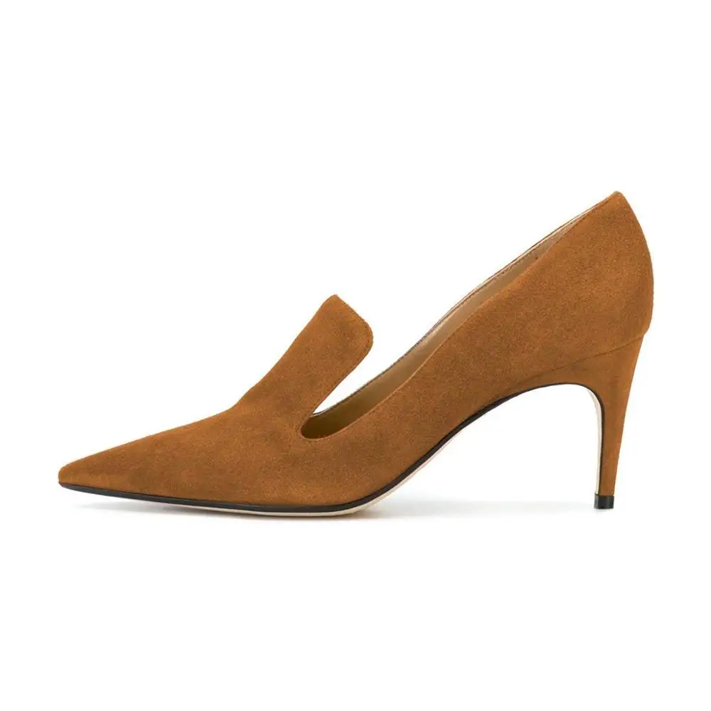 Kmeioo/новые стильные офисные туфли на каблуке с острым носком, на высоком каблуке, без шнуровки, на шпильках, сандалии на тонком каблуке Женская Базовая обувь - Цвет: Brown-Suede