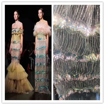 

super quality L-11812 sequins lace fabric for sexy dress embroidered lace fabric Nigerian lace fabric