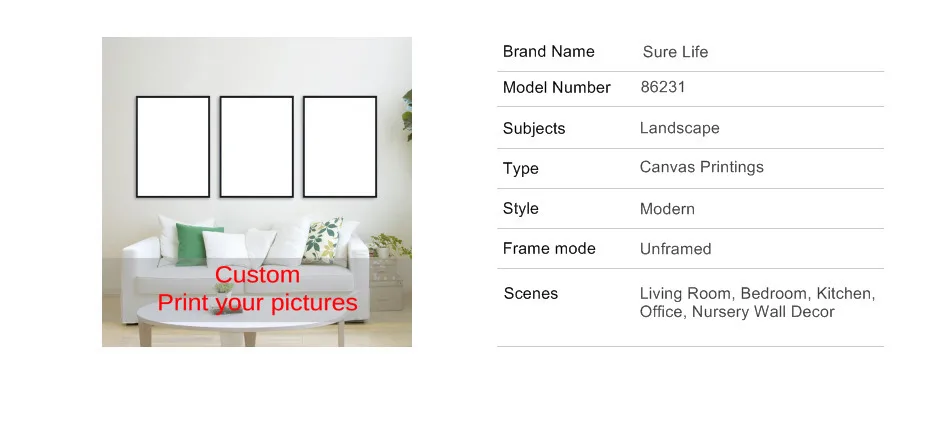 Sure Life выполненные на заказ картины на холсте настенные художественные картины на холсте фотографии плакат и печать для гостиной украшения дома