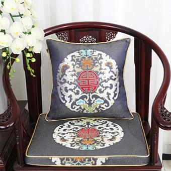 Винтажные китайские шелковые парчи подушки домашний декор толстый стул Подушка сиденья дивана коврик сиденье Подушка высокого класса кресло поясничная подушка - Цвет: Тёмно-синий