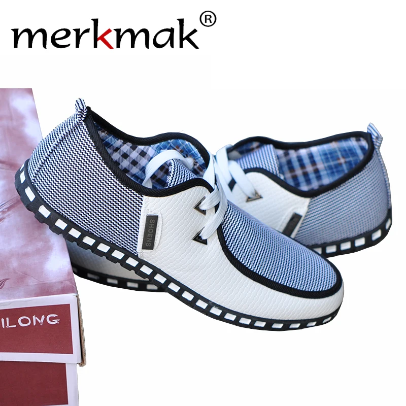 New British Style Men's Flats Fashion Striped Breathable Lace Up Casual