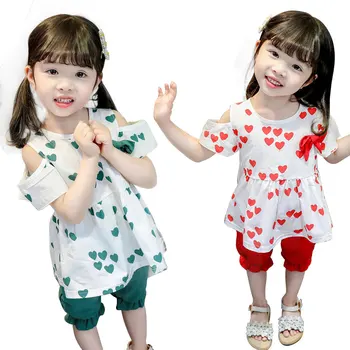 

Summer new fashion girls suit female baby cotton heart-shaped printing cute cartoon short-sleeved two-piece girls
