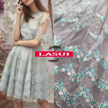 

LASUI 1 yard=1 piece 2019 X0524 DIY skirt wedding dress accessories Heavy Mint Green flower embroidery mesh lace fabric