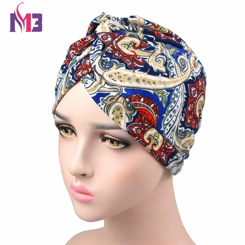 

Spring Women Cotton Printing Turban Soft Headwear Twist Headband Hair Accessories Bandana Hijab Turbante Hat