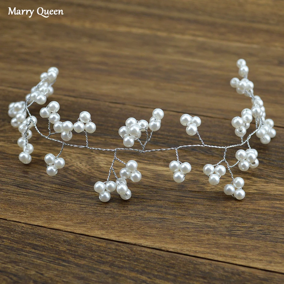 

Fashion Bride Wedding Tiara Hair Band Princess Handmade Pearl Headband Hairpin Jewelry Ladies Hairdressing Decoration