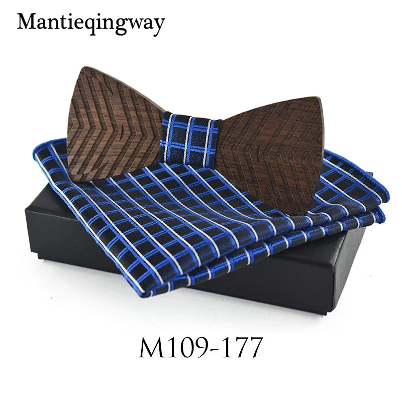 Mantieqingway MensWood Bowtie комплекты носовых платков для свадьбы деловая деревянная