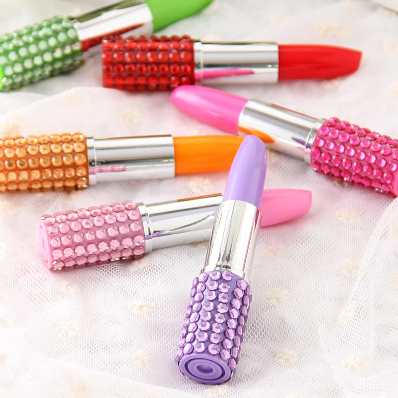 12pcs Diamond lipstick pen stationery mini lipstick fashion style ballpoint pen school supplies