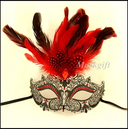 free shipping metal mask with feathers mb003b rbk laser cut metal