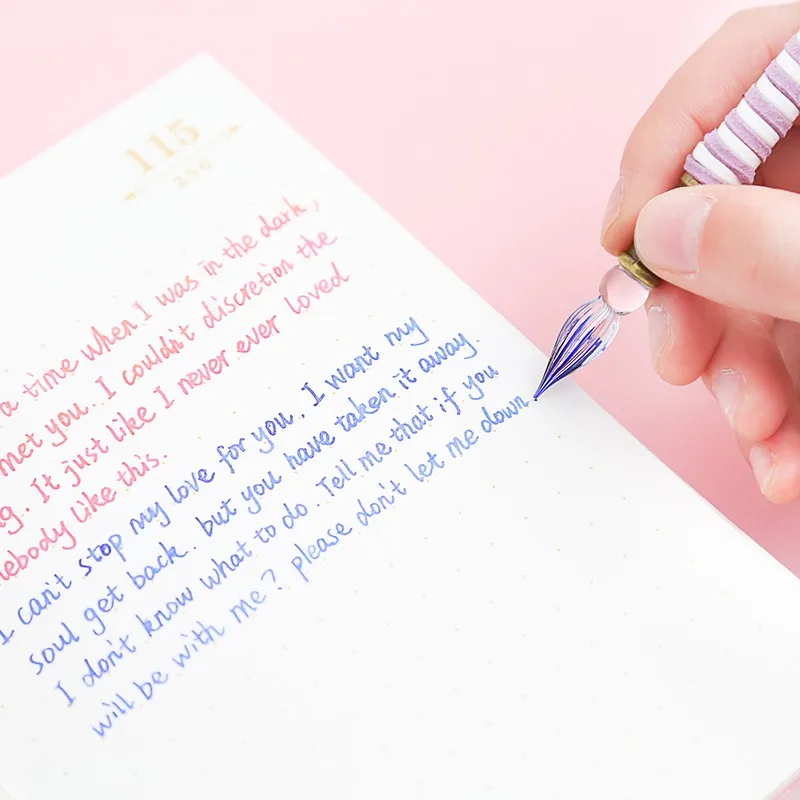 Новая Изысканная винтажная Европейская перьевая стеклянная ручка перо Dip Pen Золотая пудра чернила Подарочная авторучка коробка набор Школьные Инструменты для письма