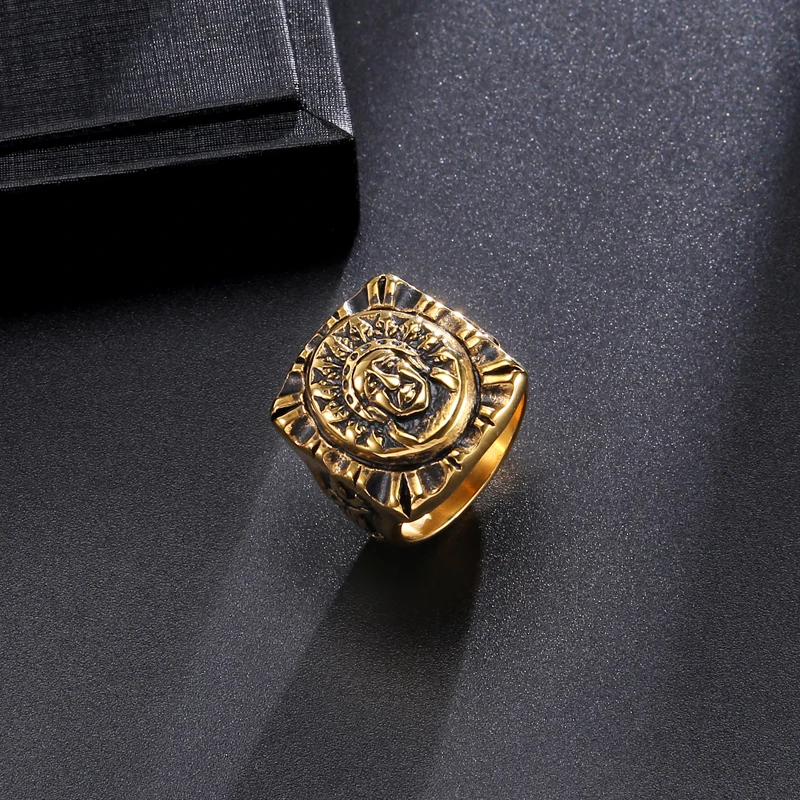 

HIP Hop Gold Silver Color Stainless Steel Tribal leader Square Rings for Men Jewelry Gold Ring Dropshipping