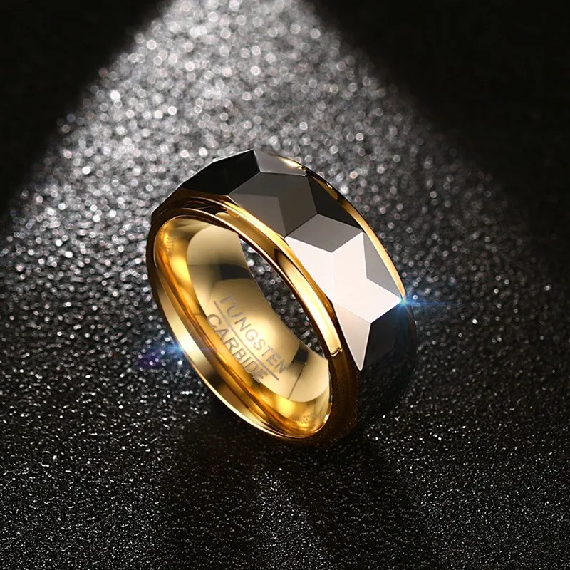 Meaeguet 8mm Ring Wide Faceted Cut Geometric Tungsten Carbide Wedding Rings For Men Jewelry Male Anillos Bague USA Size 7-12