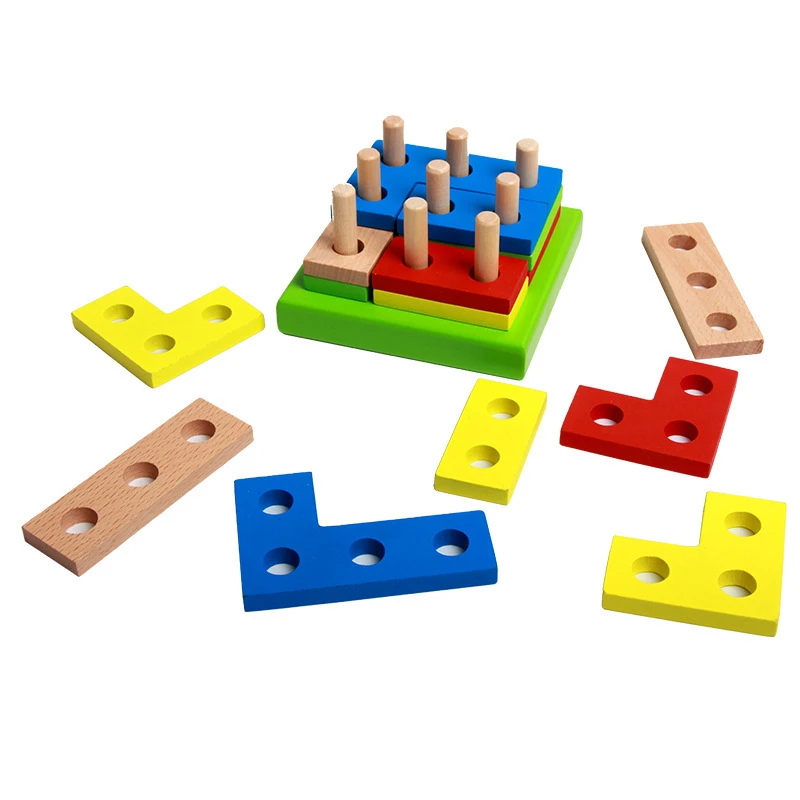 New Cheap Wooden Toy Geometry Building Blocks Baby Kid Children Learning Intelligence Educational Stacking Jigsaw Toy Funny Gift baby-building-blocks