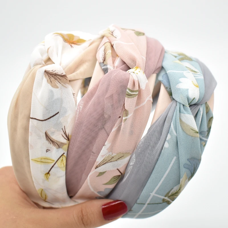 

Retro Women Flower Print Hairband Headband Hair Hoop Wide Patchwork Cloth Hair Bands Bezel Hair Accessories