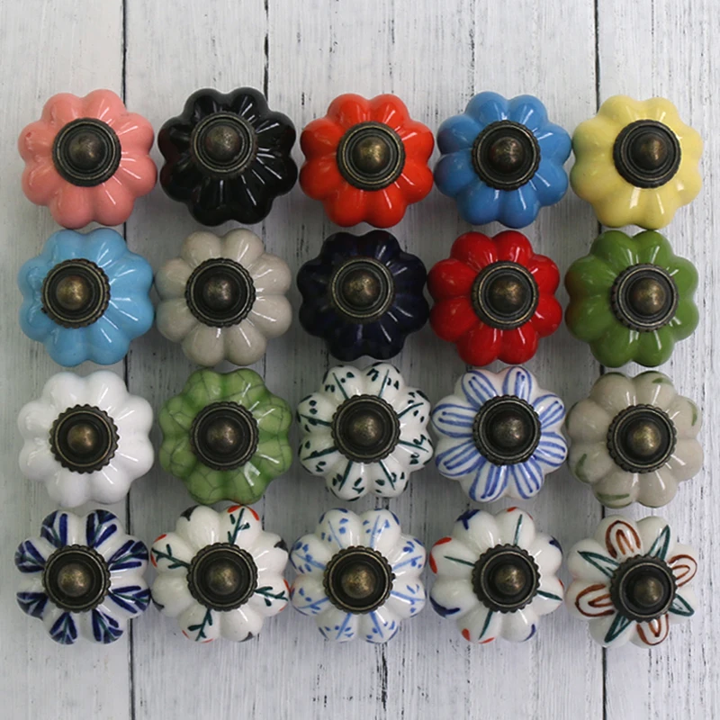 

1x Ceramic Cabinet Knobs and Handles Cupboard Door Handles Drawer Pulls 33*38mm Pumpkin Furniture Handle for Home Decor