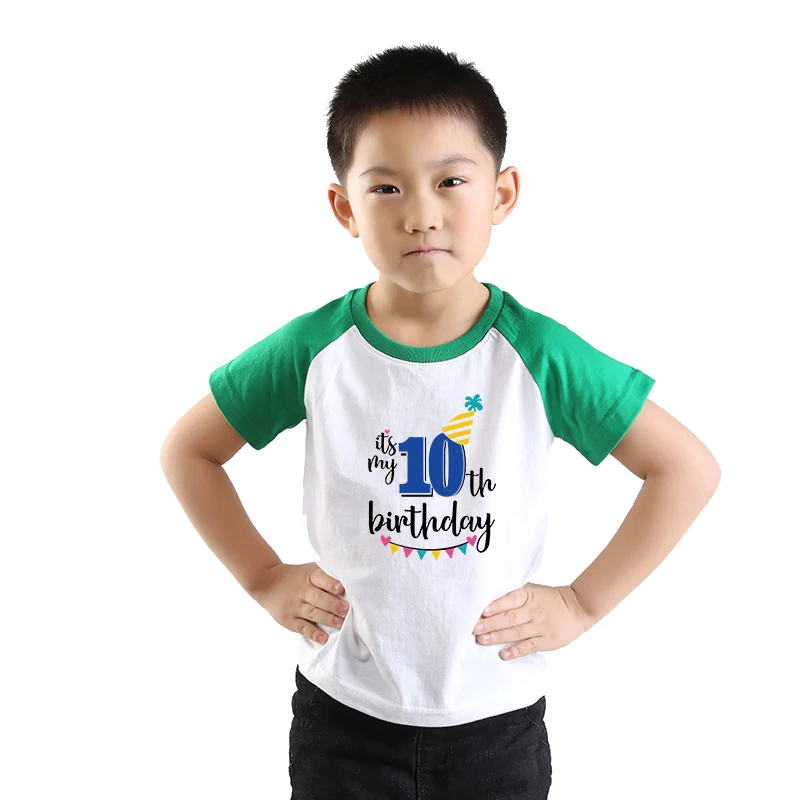 Зеленая футболка с рукавом реглан для мальчиков; белая футболка с короткими рукавами для дня рождения; летняя одежда для маленьких мальчиков - Цвет: Green10