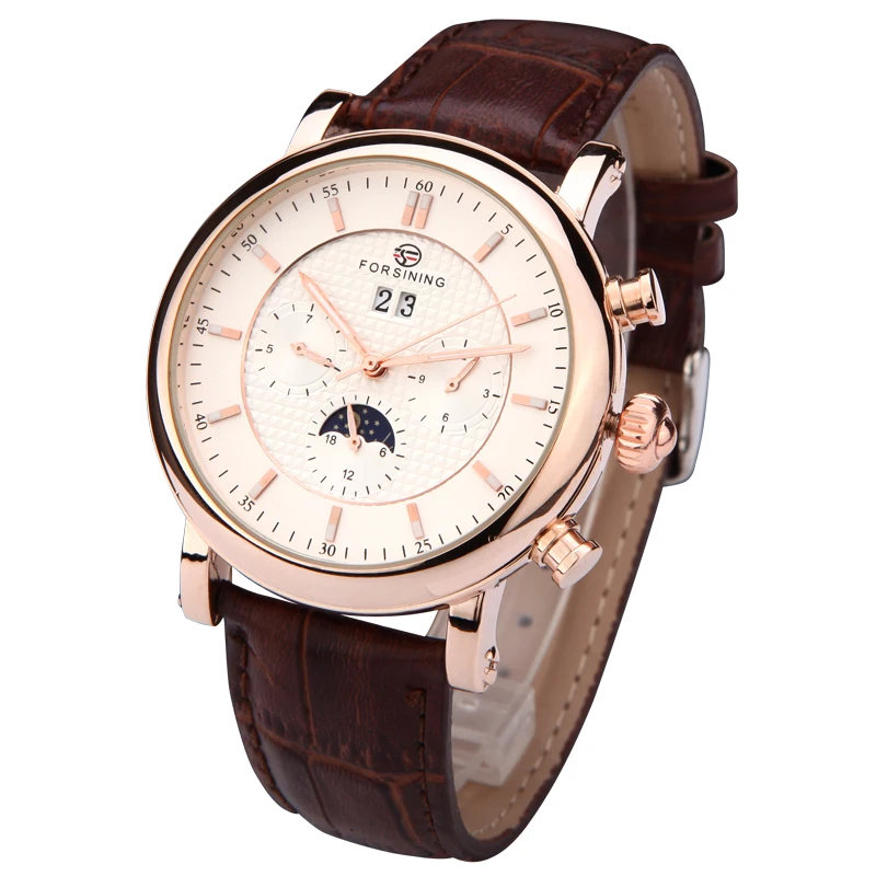 Forsining موضة الساعات الذكور حزام جلد الساعات عارضة الرجال السيارات الميكانيكية التسجيل المعصم relogio masculino