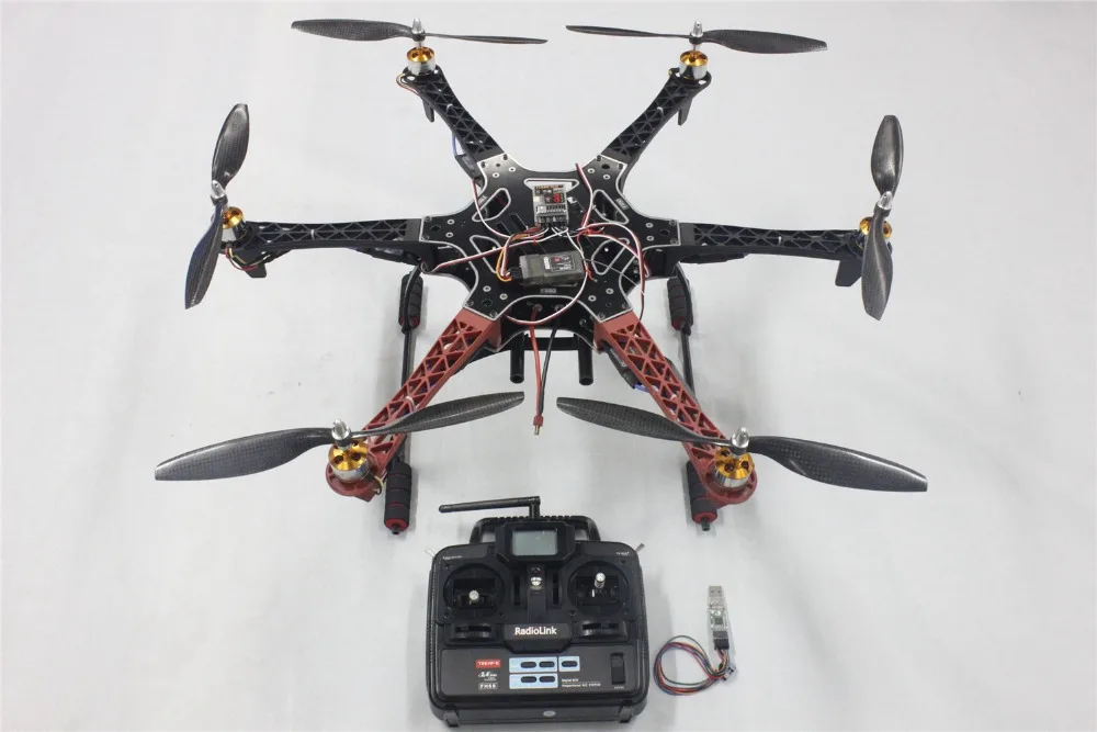 

F550 Drone FlameWheel Kit With QQ HY ESC Motor Carbon Fiber Propellers + RadioLink 6CH TX RX+Tall Landing Skid PTZ F05114-X