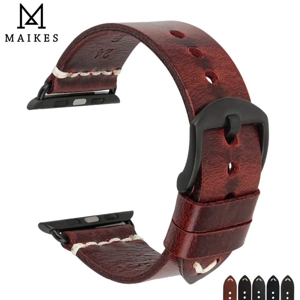 Аксессуары MAIKES из натуральной кожи для Apple Watch 38 мм 42 мм ремешок для Apple Watch 44 мм 40 мм серия 4 3 2 1 iWatch ремешок Браслеты