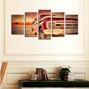

5 Panels (No Frame) Canvas Wall Art Sports Car Pictures Paint on Canvas Painting for Home Kitchen Decorative