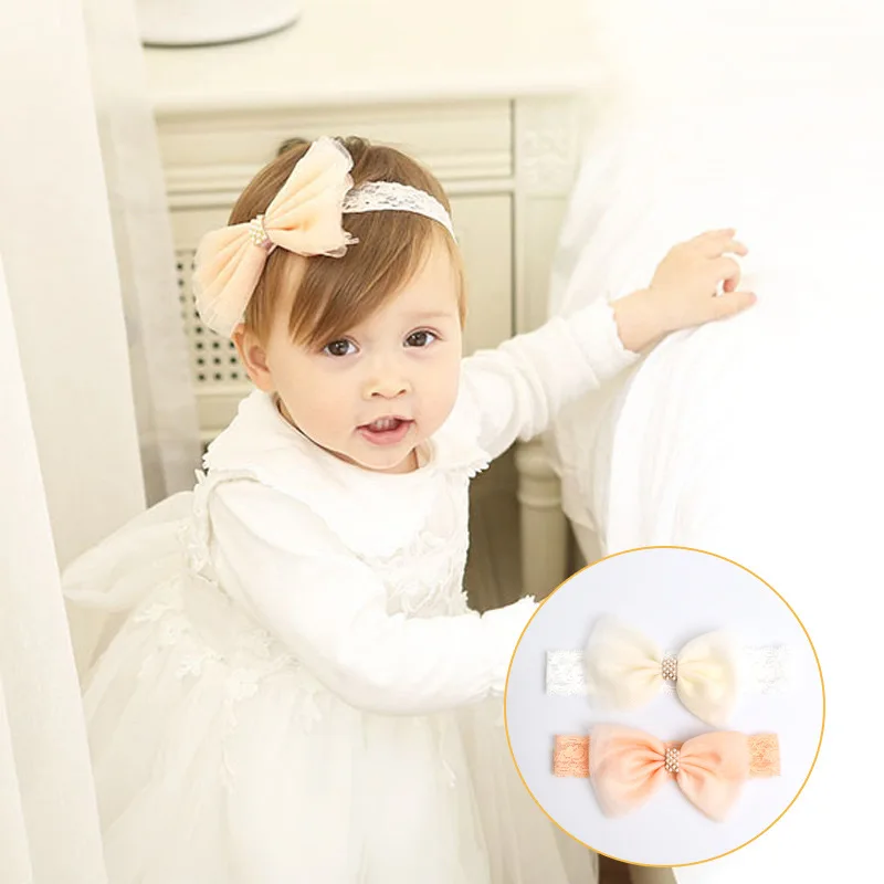 

New Fashion Baby Girls Headband Big Bowknot New Yearn Headwear Princess Lace Elastic Infant Head Bands Kids Hair Accessories