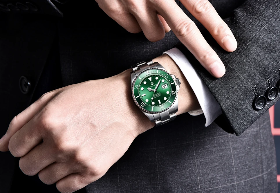 Спортивные мужские часы для плавания, оригинальные брендовые автоматические механические часы, полный стальной relogio masculino, зеленая вода, призрак серия, бесплатный подарок