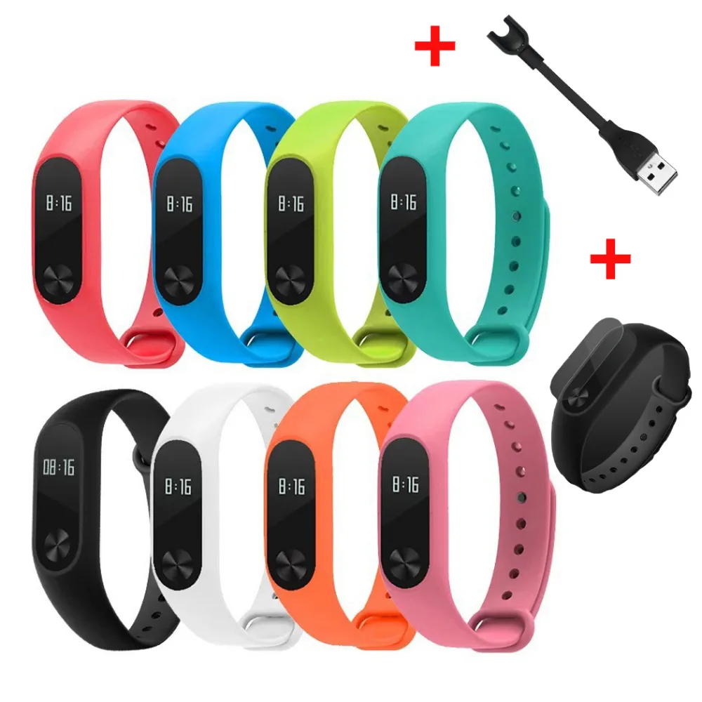 

Replace Strap+Charger Cable+screen protector for Xiaomi Mi Band 2 Silicone Watch band for Mi Band 2 Smart Bracelet