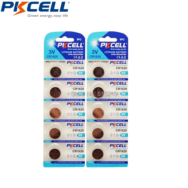 

10Pcs*2Card(5Pc/Card) PKCELL CR1620 3V Lithium Battery BR1620 DL1620 ECR1620 CR 1620 Button Cell Batteries