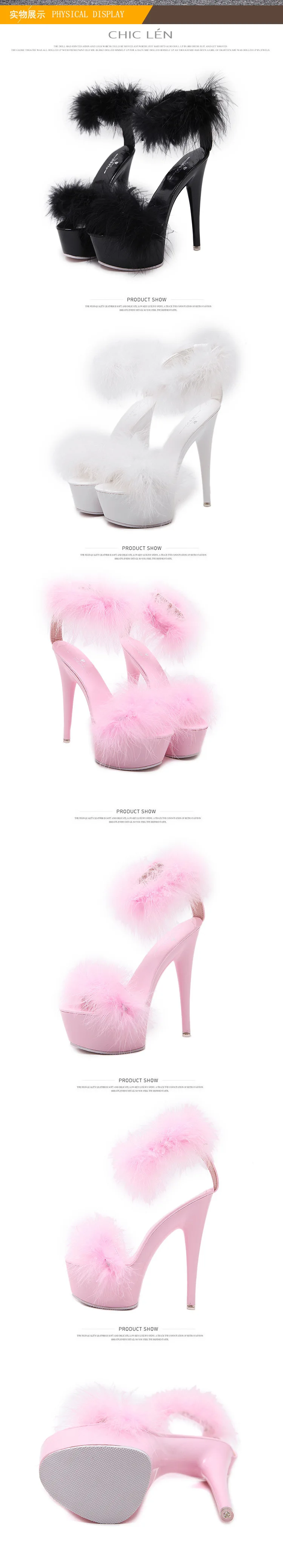Женские босоножки; Цвет черный, белый, розовый; женская обувь для стриптиза; большой размер 43; женские босоножки на меху; Летняя обувь на платформе и высоком каблуке 15 см