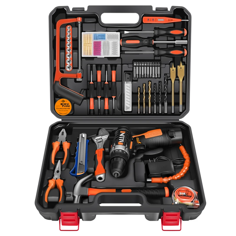 

Household electric drill tool set hardware toolbox electrician woodworking multi-function repair tool combination set