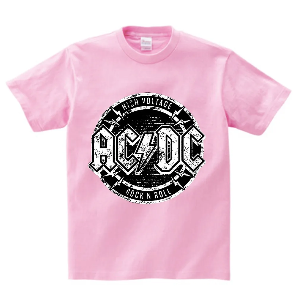 Для мальчиков и девочек с принтом в виде группа AC/DC Футболка в стиле рок с О-образным вырезом с коротким Футболка с принтом Acdc тяжелый с металлическими наконечниками, Детская футболка, футболки для грудничков От 3 до 8 лет NN