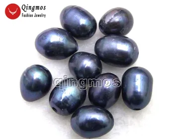 

Qingmos Wholesale 10 Pieces 10-11mm Black Rice or Drop Natural 2mm Hole Pearl Beads for Jewelry Making Necklace Pendant-los643