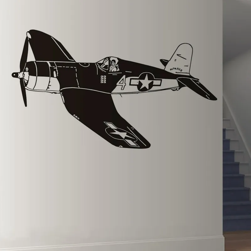 New-Design-Home-Decor-Wall-Mural-Vinyl-Removable-Number-4-Fighter-Aircraft-Wall-Sticker-For-Bedroom